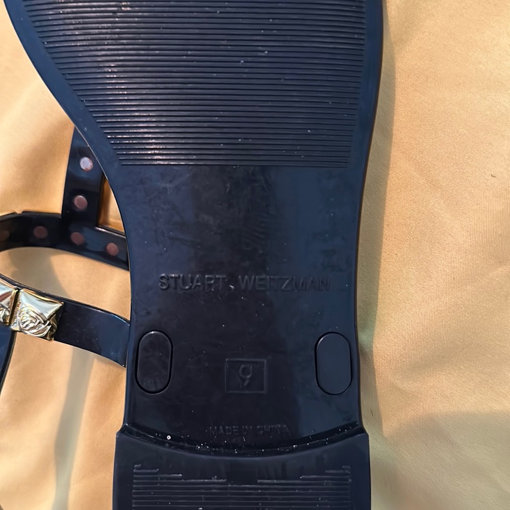 Stuart Weitzman Black, And Gold Slides Sandals - image 4